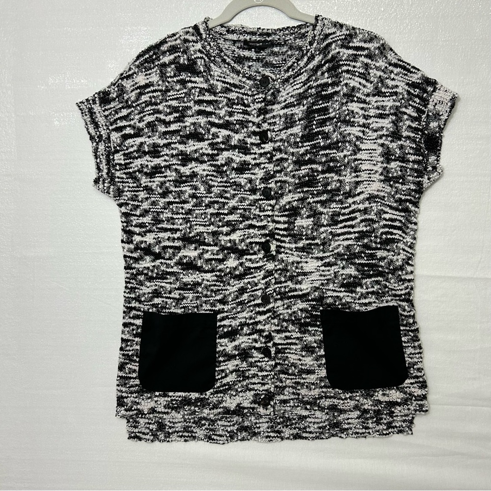 Lafayette 148 Womens Large Black/White Knit Texture Button Uo Top